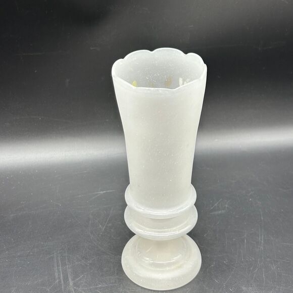 Vintage Bristol White Satin Glass Vase Hand Painted Floral  8" Hand Blown (F) - Picture 5 of 5